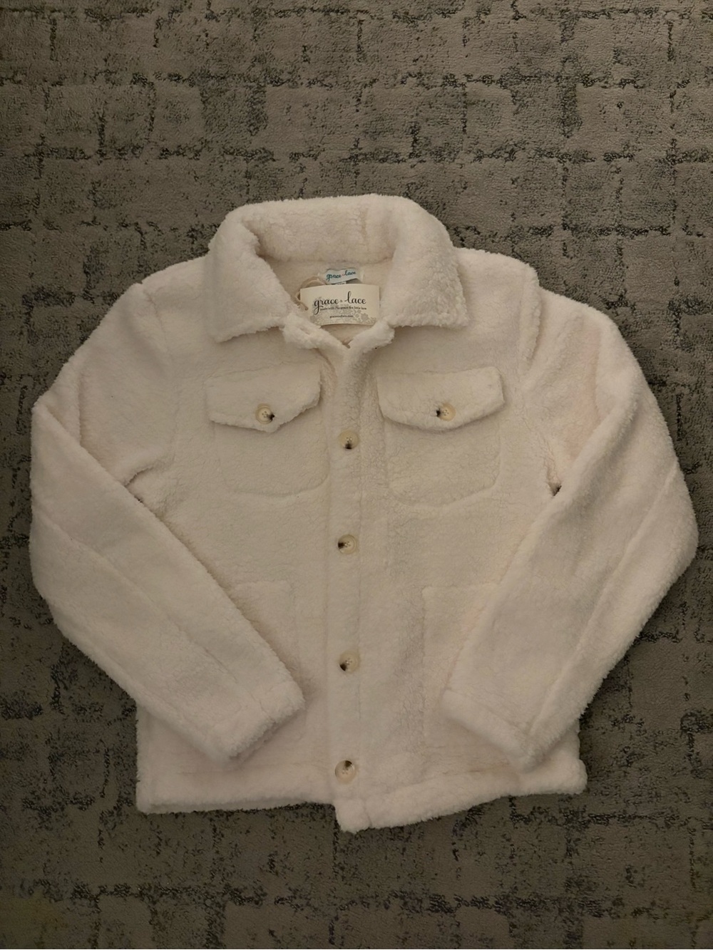 Grace & Lace Kids Cream Fuzzy Button-Up Jacket